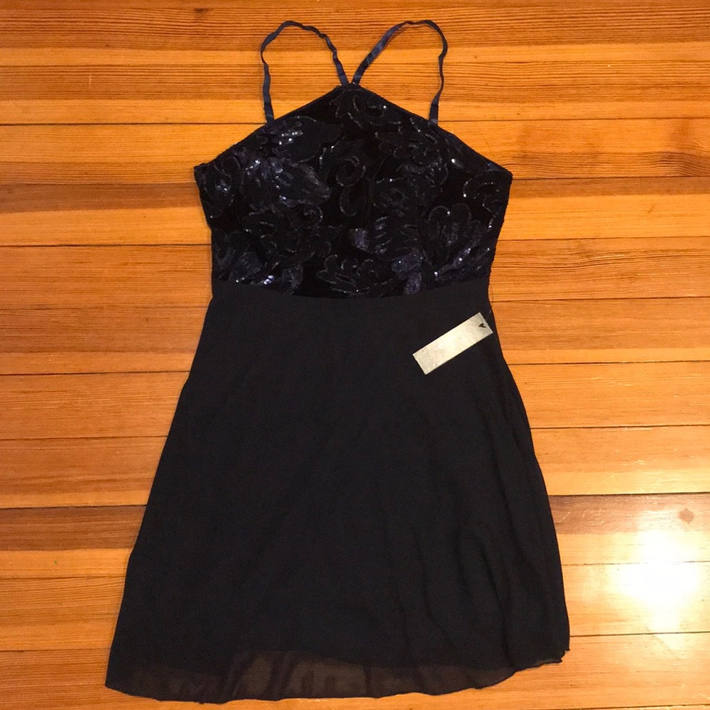 Lulu’s Women’s High Neck Navy Dress with Sequins